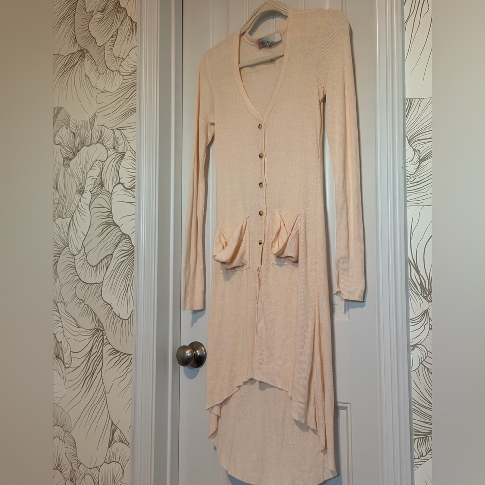 Free People Long Sleeve Peach Cardigan Cover-Up Dress size XS